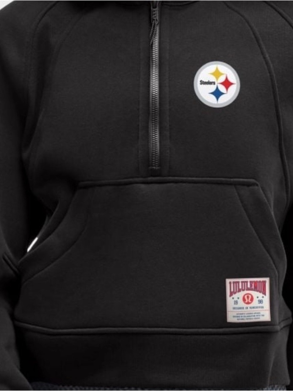 lululemon athletica woman’s Black Half-Zip Scuba Hoodie with Steelers Logo